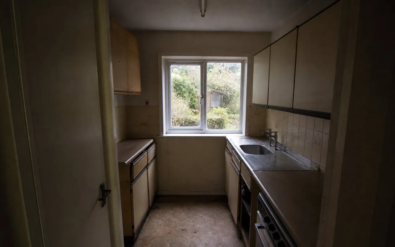 Cramped dated kitchen before the rear extension